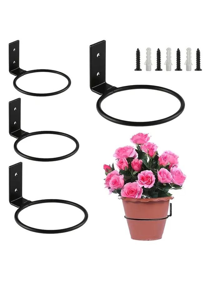 6Pcs 5 Inch Matte Black Metal Wall Hanging Flower Pot Holder Rings Set - Image 1